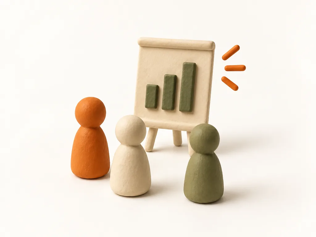 Clay figures viewing a rising investment chart