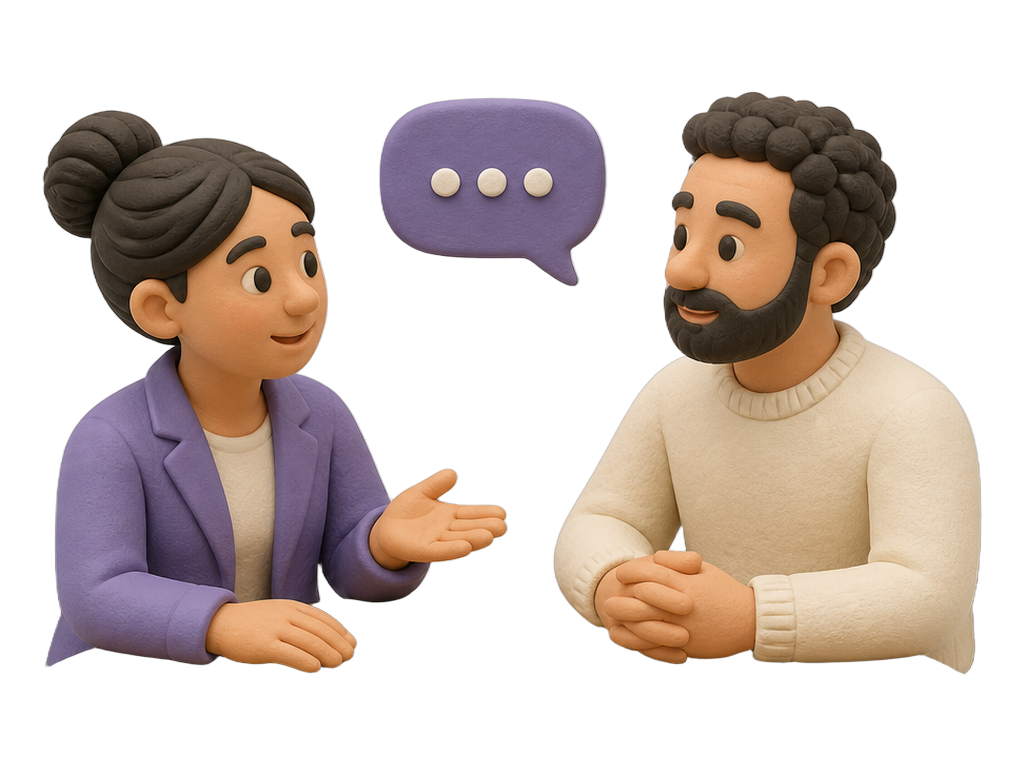 Clay illustration of a conversation between two people